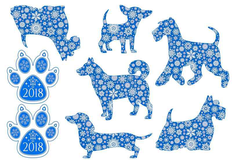 Фетр с рисунком "Собаки в снежинках на синем"